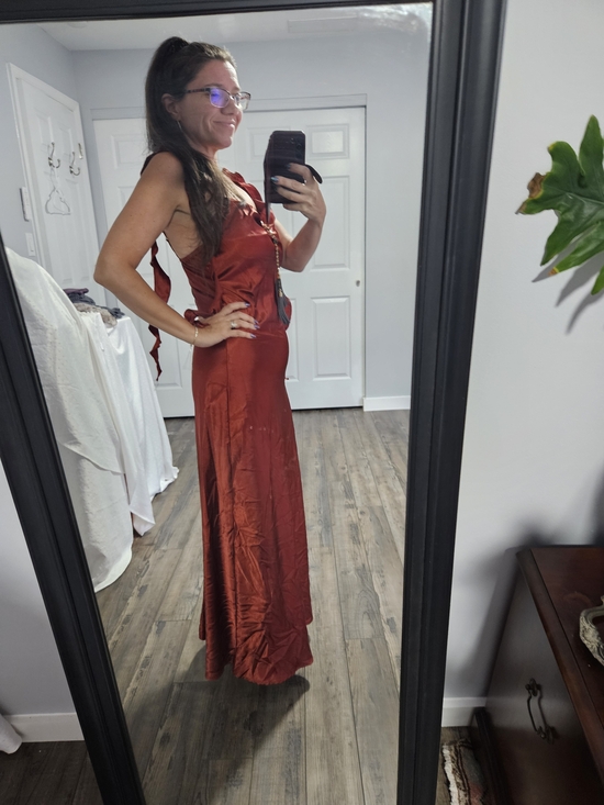 Sincerly Jules Dresses & Skirts - Satin Tie-Back Maxi Dress in Rust
